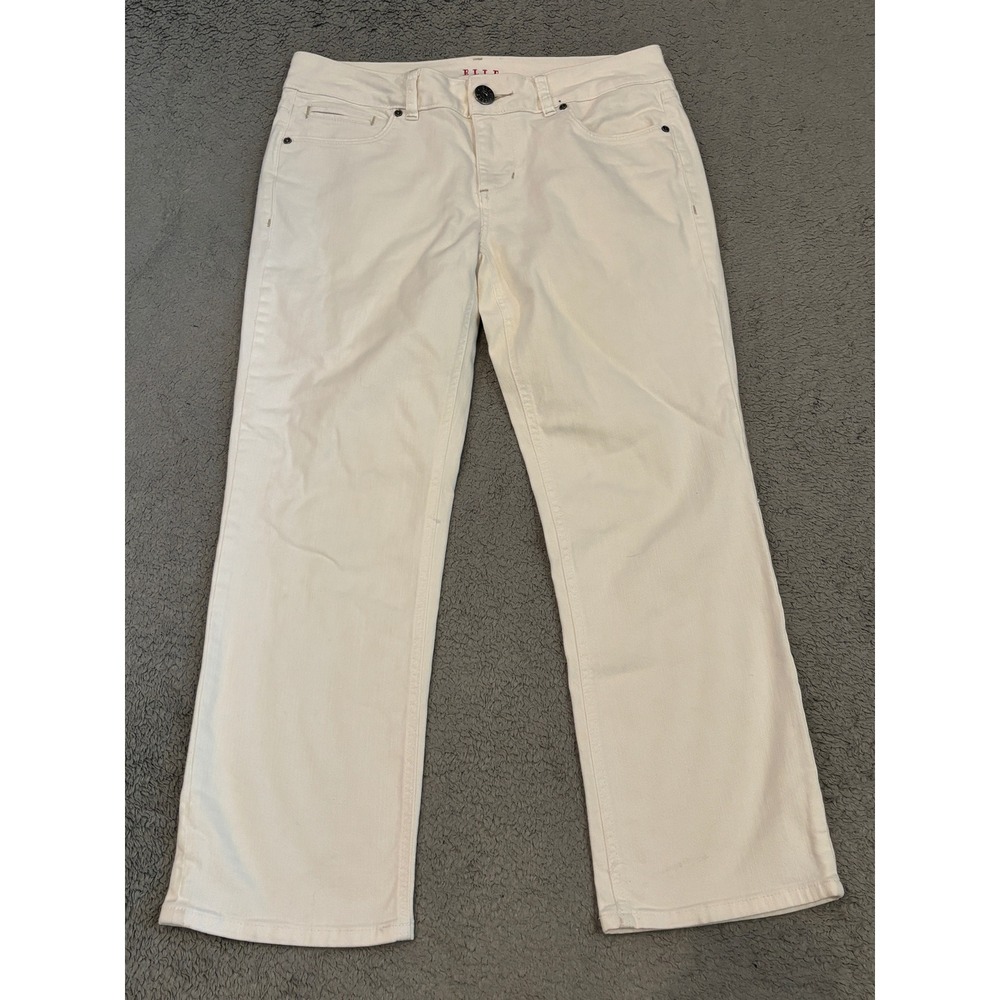 Elle Womens Straight Leg Pants Cream Off White Mid Rise Size 10